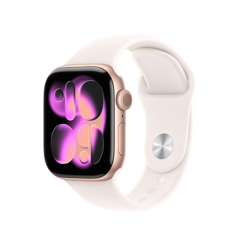 Apple Watch S11(GPS)玫瑰金鋁金屬錶殼配淡胭粉色S/M錶帶42mm(MEU04TA/A)(美商蘋果)