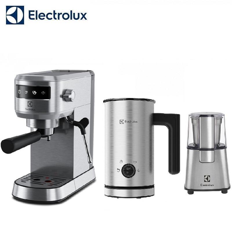 Electrolux 半自動義式咖啡機E5EC1-51ST+電動磨豆機ECG3003S+電動奶泡器E5MF1-510S
