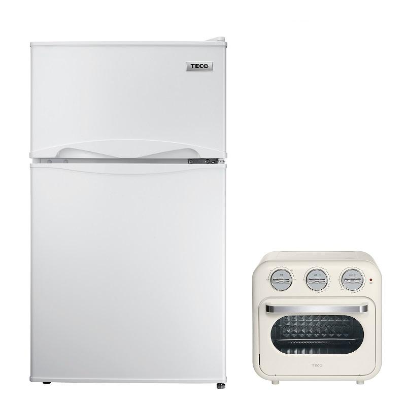 TECO東元 101公升一級能效定頻雙門小冰箱+16L奶油白氣炸烤箱(R1011W+YB1603CB)
