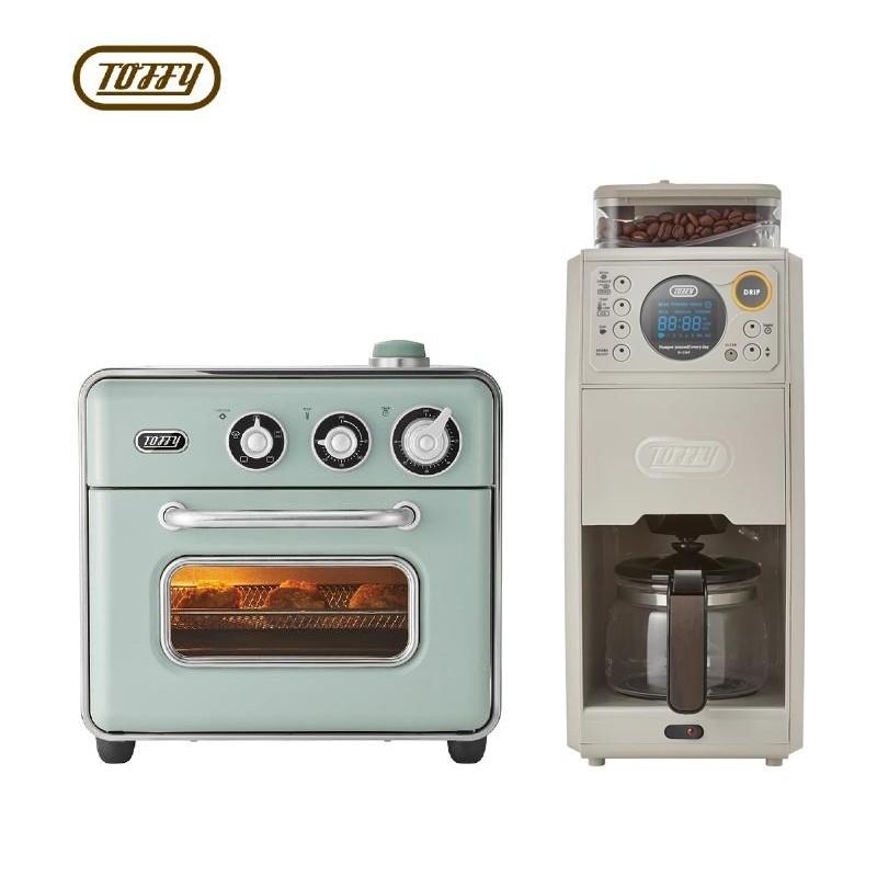 日本TOFFY Classic氣炸烤箱(蘋果綠) K-TS5 + Premium全自動研磨咖啡機 K-CM9(灰杏白)