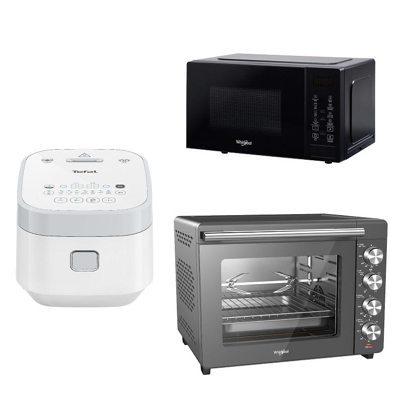 Tefal 6人份電子鍋RK8001H0+惠而浦Whirlpool 20L 燒烤微波爐MWP203EBT+30公升烤箱WTOM304CG(深灰)