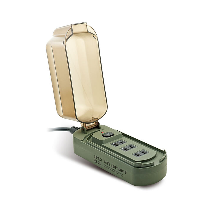 【N Dr.AV聖岡科技】戶外防雨型動力線-軍綠色10米｜IPX3防水等級｜1切3插座｜過載自動斷電 TX-915WP