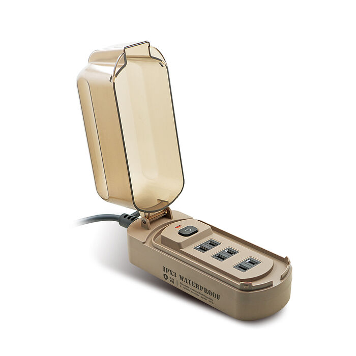 【N Dr.AV聖岡科技】戶外防雨型動力線-沙色10米｜IPX3防水等級｜1切3插座｜過載自動斷電 TX-915WP