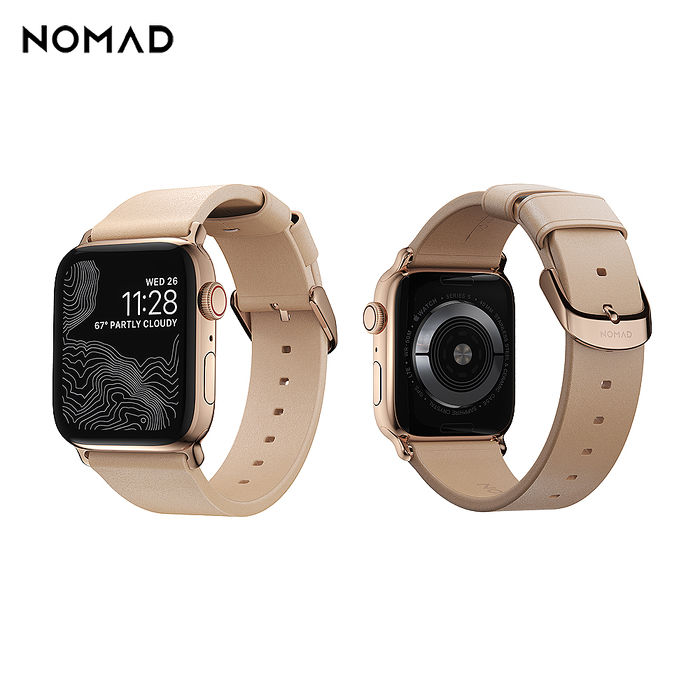 美國NOMAD Apple Watch專用自然原色皮革錶帶-摩登金-38/40mm-耳機．穿戴．手機配件-myfone購物