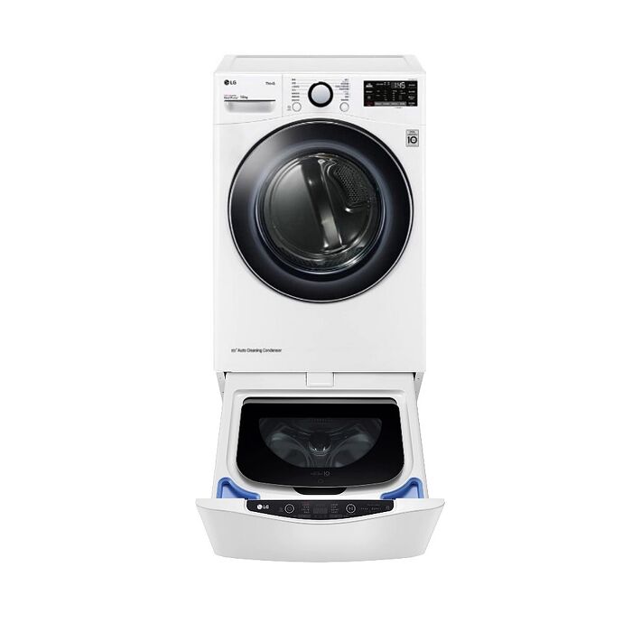 LG樂金10公斤免冰瓷白曬衣機乾衣機+下層2公斤溫水洗衣機WR-100VW-WT-SD201AHW(含標準安裝)