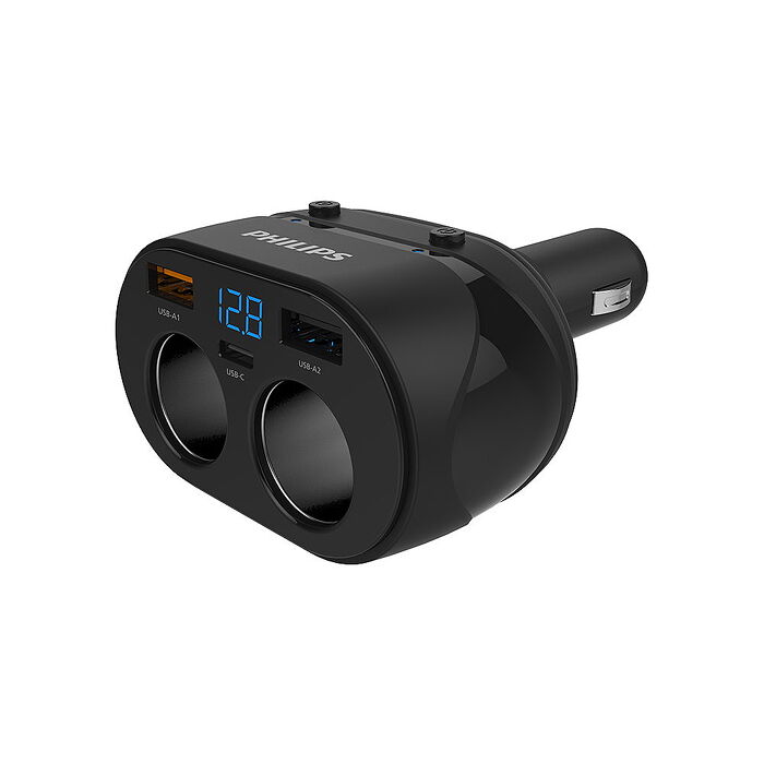 飛利浦PD 20W電壓顯示一轉二雙USB車充充電器DLP3521NC