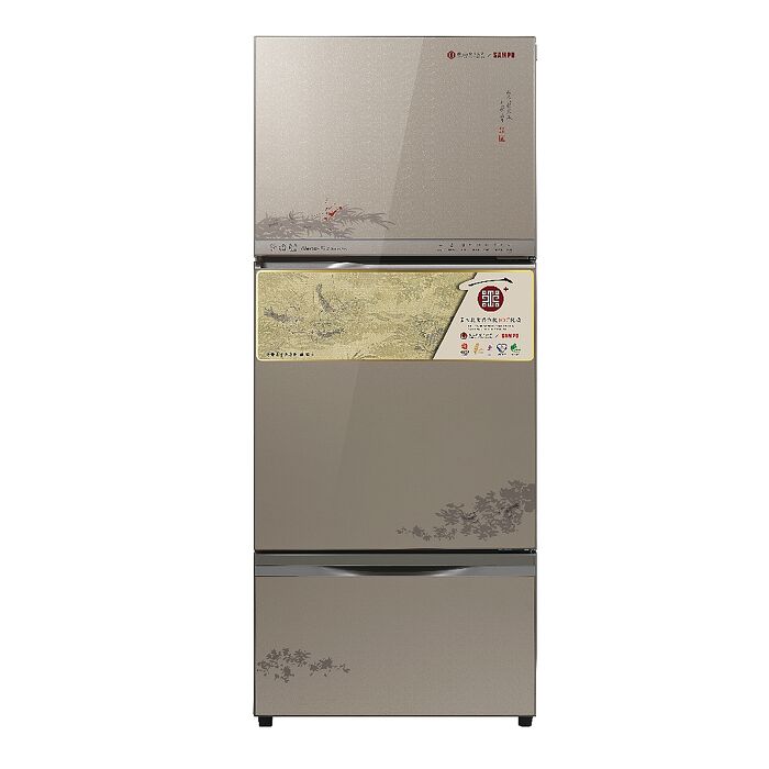 聲寶605公升三門變頻故宮聯名款蝦藻圖冰箱SR-C61GDV-NPM2(含標準安裝)
