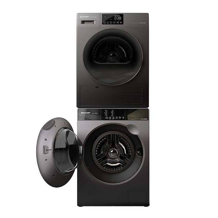 SHARP夏普10公斤熱泵免曬衣機乾衣機12.5公斤變頻溫水滾筒洗衣機ES-FKS125WT-KD-FKH10DT(含標準安裝)