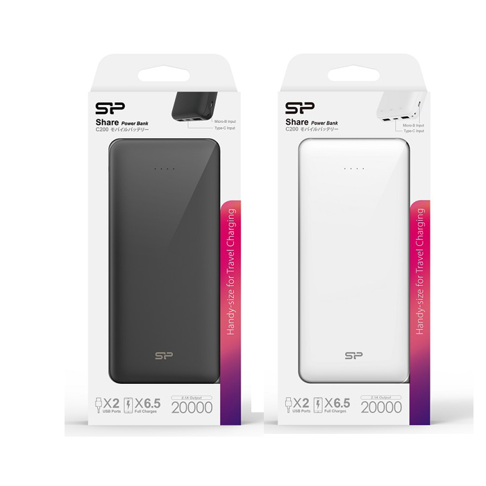 (買一送一)SP廣穎 C200 20000mAh 行動電源 白 黑 USB 雙充電口