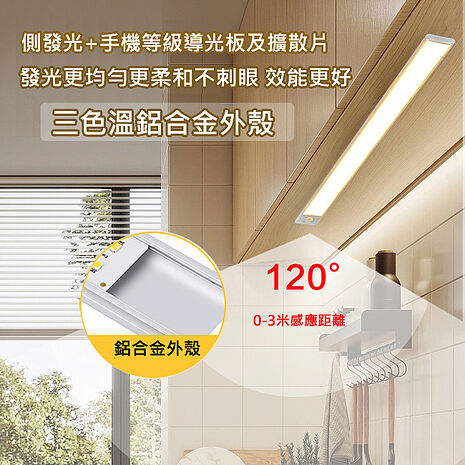40cm升級版亮度更均勻三色溫LED感應燈條 人體感應燈 USB充電 小夜燈 走廊燈 牆壁燈 磁吸式感應燈