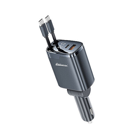 【安伯特】電壓監控雙TYPE-C伸縮PD快充(國家認證 一年保固)12-24V皆可/96W急速快充/支援PD快充、蘋果、安卓