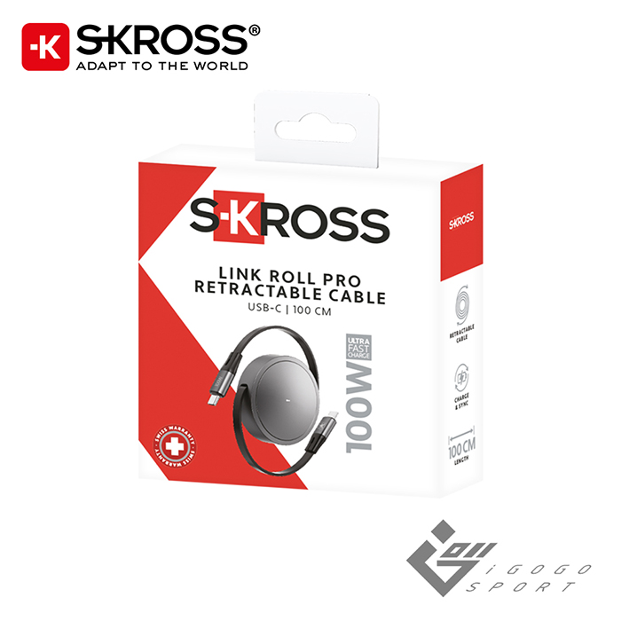 瑞士Skross 100W USB-C 伸縮快充傳輸線 1M