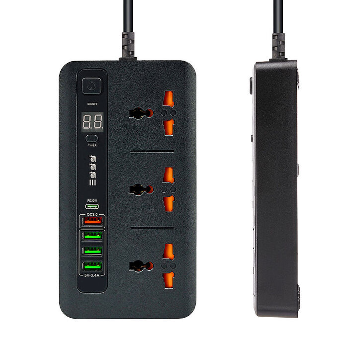【FJ】萬能2米PD20W+QC3.0快充可定時插座FMX5(1PD/3插座/4USB)