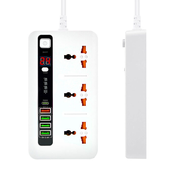【FJ】萬能2米PD20W+QC3.0快充可定時插座FMX5(1PD/3插座/4USB)