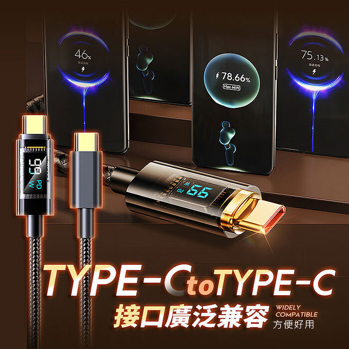 (2入組)FJ功率數顯尼龍100W充電線SU2(TypeC to TypeC快充款)