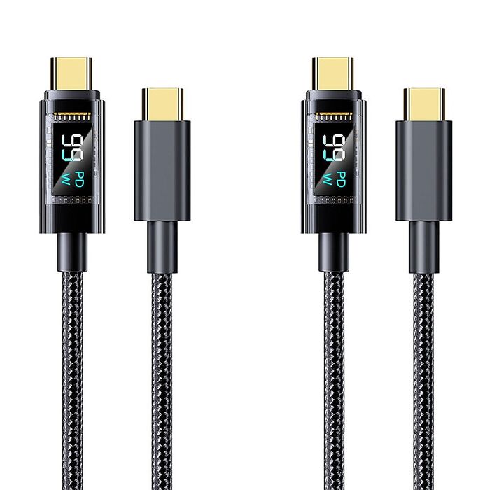 (2入組)FJ功率數顯尼龍100W充電線SU2(TypeC to TypeC快充款)