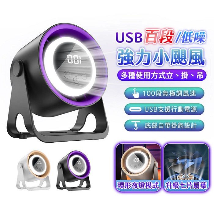 FJ無極調節低躁USB強力小颶風風扇FN06(需USB供電 TypeC 可立 壁掛 吊扇 桌扇 7葉片 露營)