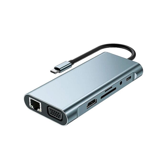FJ-11合1 TypeC HUB集線器/轉接器DK1(type C Hub 網路孔100MBPS HDMI 轉接 VGA TF/SD讀卡)