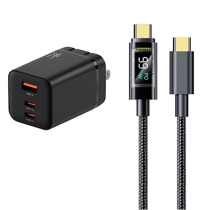 u-ta雙PD65W摺疊腳GaN氮化鎵1A2C充電器IC8(加碼贈 功率數顯快充充電線)