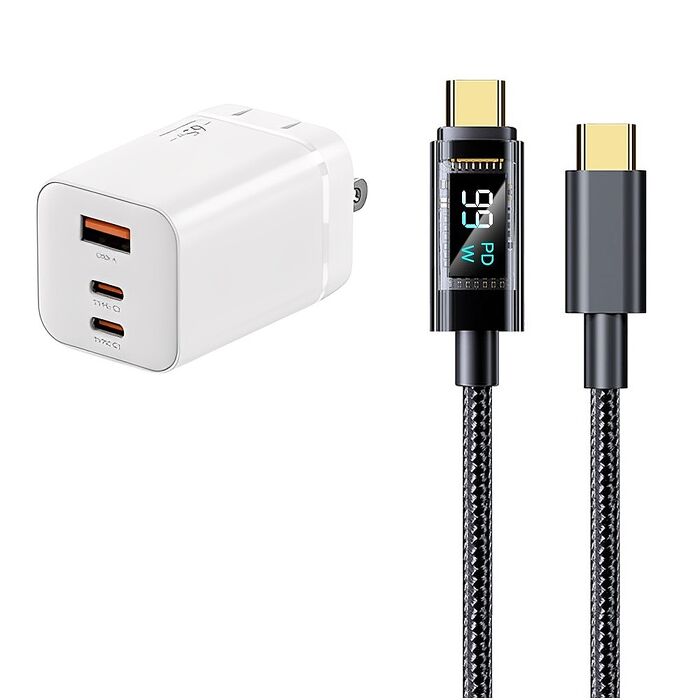 u-ta雙PD65W摺疊腳GaN氮化鎵1A2C充電器IC8(加碼贈 功率數顯快充充電線)