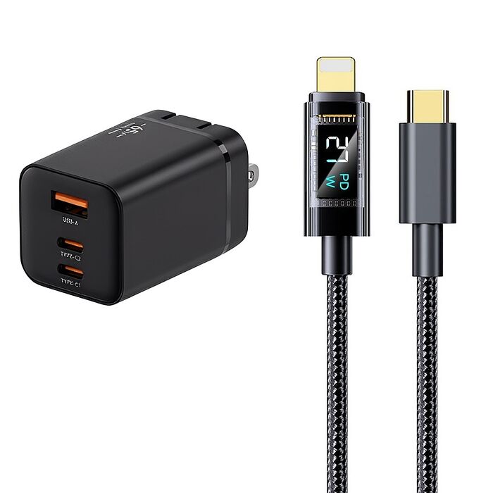 u-ta雙PD65W摺疊腳GaN氮化鎵1A2C充電器IC8(加碼贈 功率數顯快充充電線)