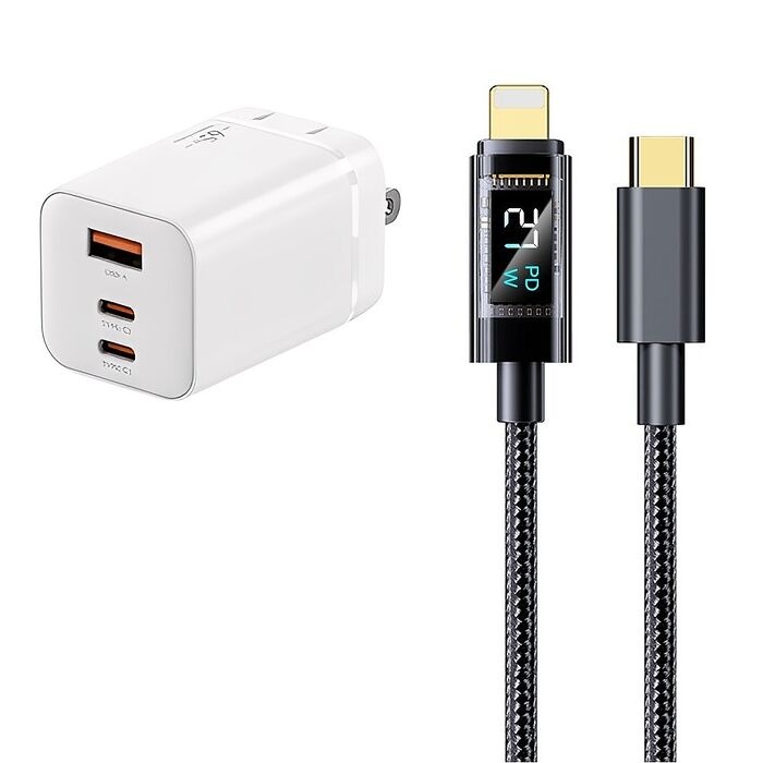 u-ta雙PD65W摺疊腳GaN氮化鎵1A2C充電器IC8(加碼贈 功率數顯快充充電線)