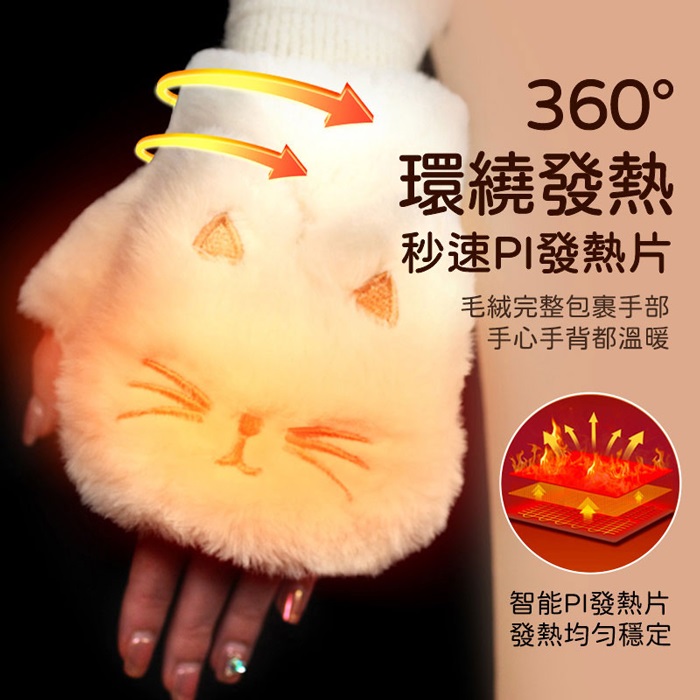 FJ數顯五檔可調貓咪保暖手套H5(TYPE-C充電 加熱x保暖 交換禮物 雪天 冬季必備)