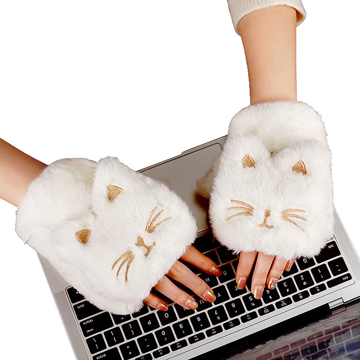 FJ數顯五檔可調貓咪保暖手套H5(TYPE-C充電 加熱x保暖 交換禮物 雪天 冬季必備)