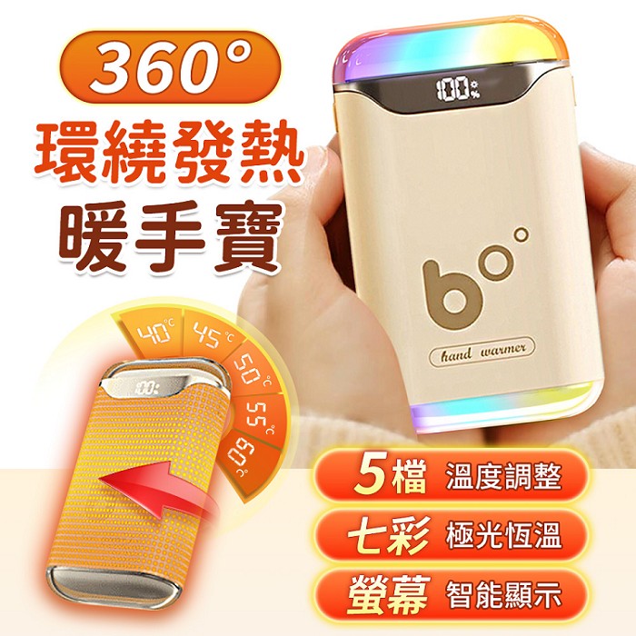 FJ七彩可調LED燈AI溫控暖手寶H14(發熱 暖蛋 數顯調溫 交換禮物 冬季 寒流 必備TypeC充電)