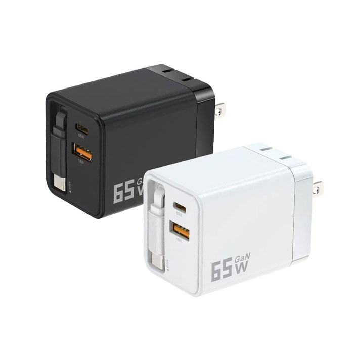 u-ta頂規65W全能快充伸縮線充電器IC13(內建TypeC線 1A1C+1C線 摺疊 充電頭 筆電 Switch 旅遊必備)