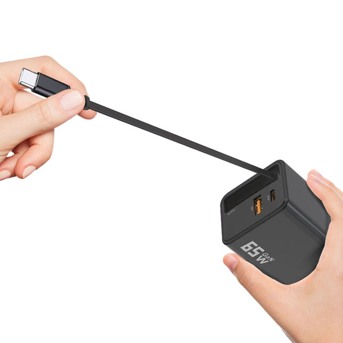 u-ta頂規65W全能快充伸縮線充電器IC13(內建TypeC線 1A1C+1C線 摺疊 充電頭 筆電 Switch 旅遊必備)