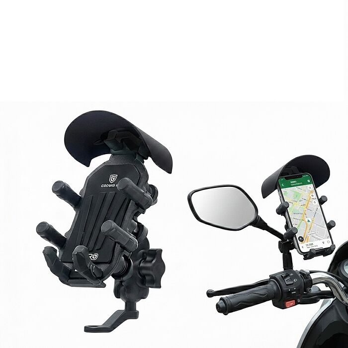 FJ八爪360°旋轉減震機車手機架MZO16(適用4.7-7.2吋手機 機車族 外送 手機架 防曬帽)