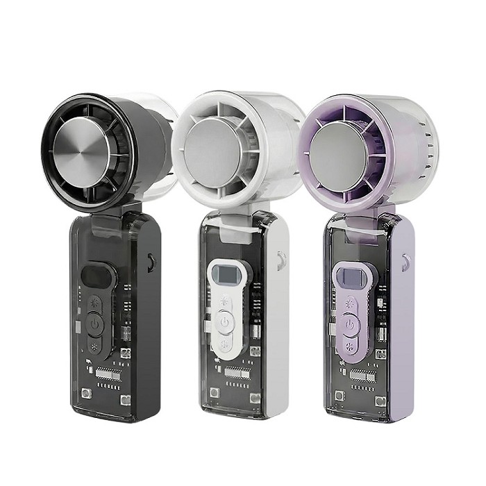 FJ手持摺疊透明極風冰敷涼感風扇FN15(超亮LED照明燈 製冷 冰敷 可掛 戶外 演唱會 好攜帶 90°摺疊)