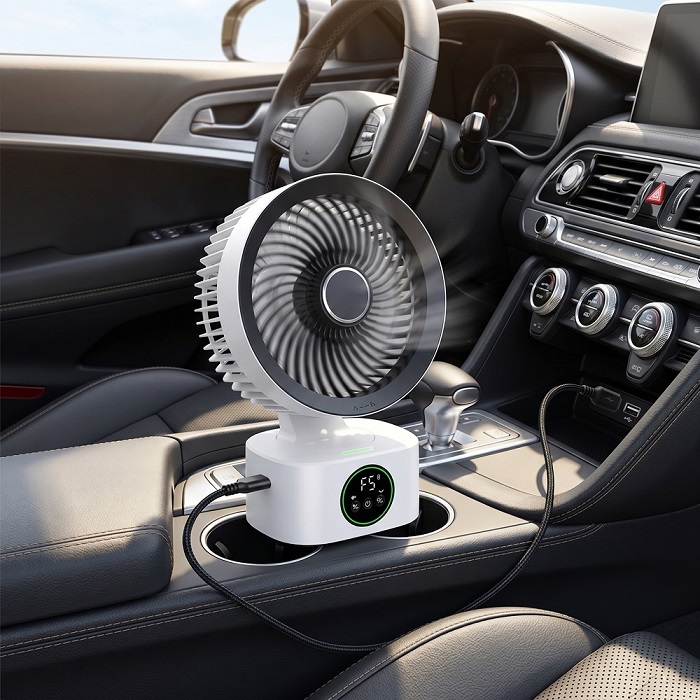 FJ車用/家用渦輪3D立體靜音循環扇風扇S7(贈供電器 USB供電風扇 遙控 可擺頭 定時 可吊掛 桌扇 定時 7吋 3葉片)