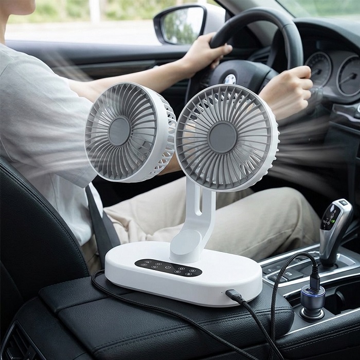 FJ車用/家用雙頭渦輪循環扇風扇S8(USB供電風扇 雙頭  定時 可壁掛 桌扇 TYPEC)