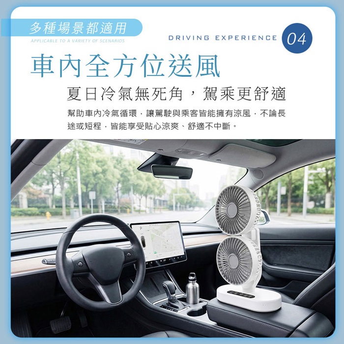 FJ車用/家用雙頭渦輪循環扇風扇S8(USB供電風扇 雙頭  定時 可壁掛 桌扇 TYPEC)