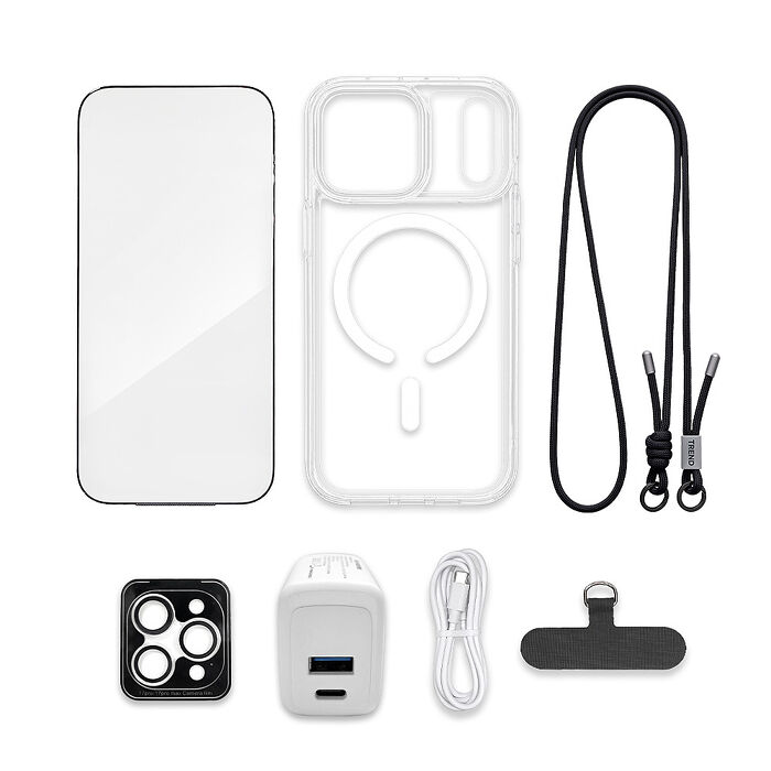 (預購9/15出貨)Apple iPhone 18系列大滿配守護6件組(空壓殼 保護貼 充電器 傳輸線 鏡頭貼 手機背帶 i18 PRO MAX)