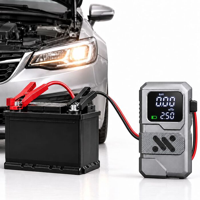 FJ車用大螢幕數顯無線打氣機YH7(打氣x救車電x行動電源x照明 無線打氣機 充氣 救車 大螢幕 輕巧)