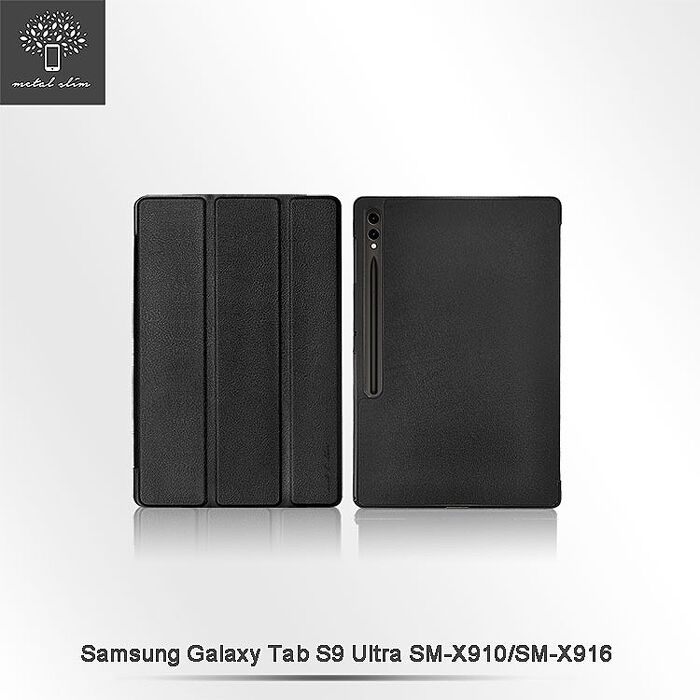 Metal-Slim Samsung Galaxy Tab S9 Ultra SM-X910/SM-X916 高仿小牛皮三折站立磁吸皮套(袋裝)