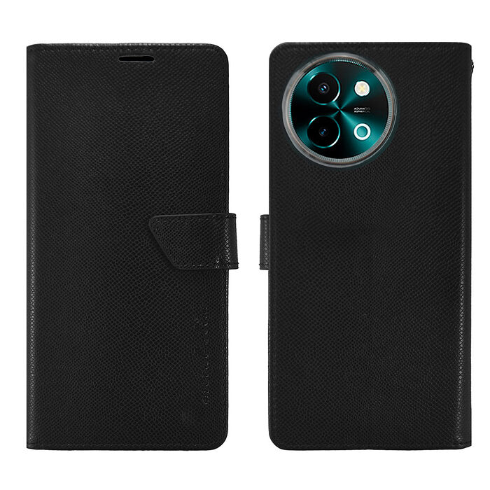 Metal-Slim Vivo Y38 5G 蛇皮壓紋前扣磁吸內層卡夾皮套-晶鑽黑