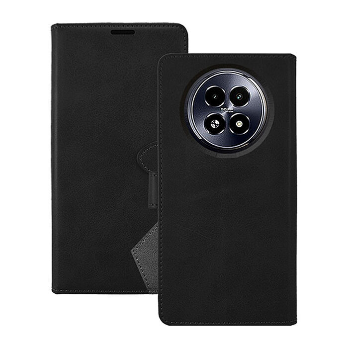 阿柴好物 Realme 13 5G 精裝撞色仿小牛皮前扣磁吸皮套-黑+灰