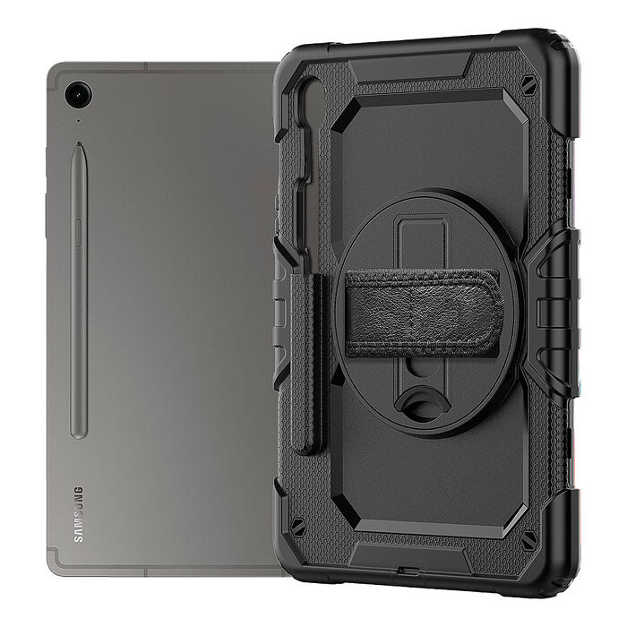 Metal-Slim Samsung Galaxy Tab S9/S9 FE/S10 FE 三層式雙料防摔平板保護殼(附背帶/內置筆槽)