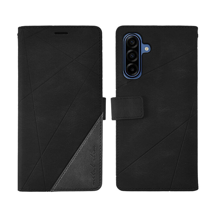 Metal-Slim Samsung Galaxy A17 5G 幾何造型膚感雙料撞色磁吸皮套-黑+灰
