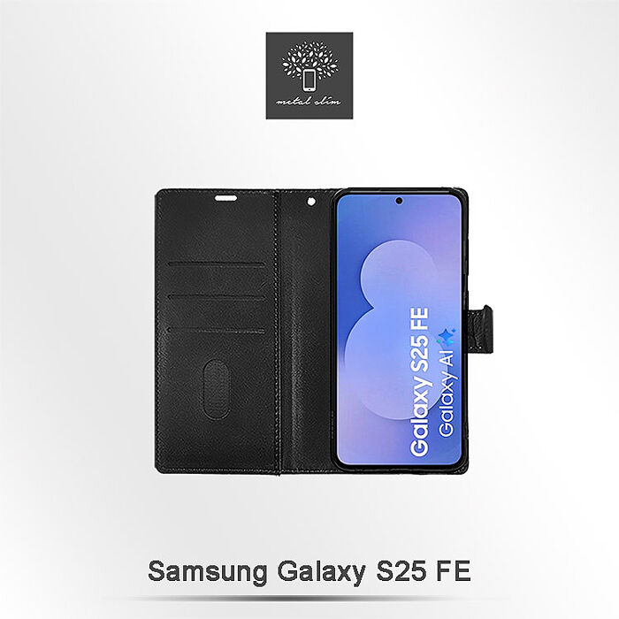 Metal-Slim Samsung Galaxy S25 FE 黑金撞色前扣磁吸TPU皮套-黑+金