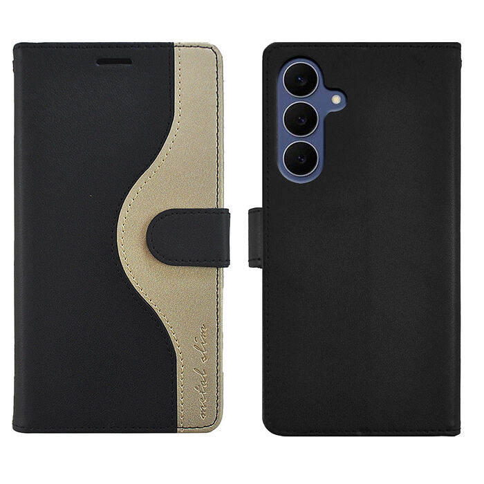 Metal-Slim Samsung Galaxy S25 FE 黑金撞色前扣磁吸TPU皮套-黑+金