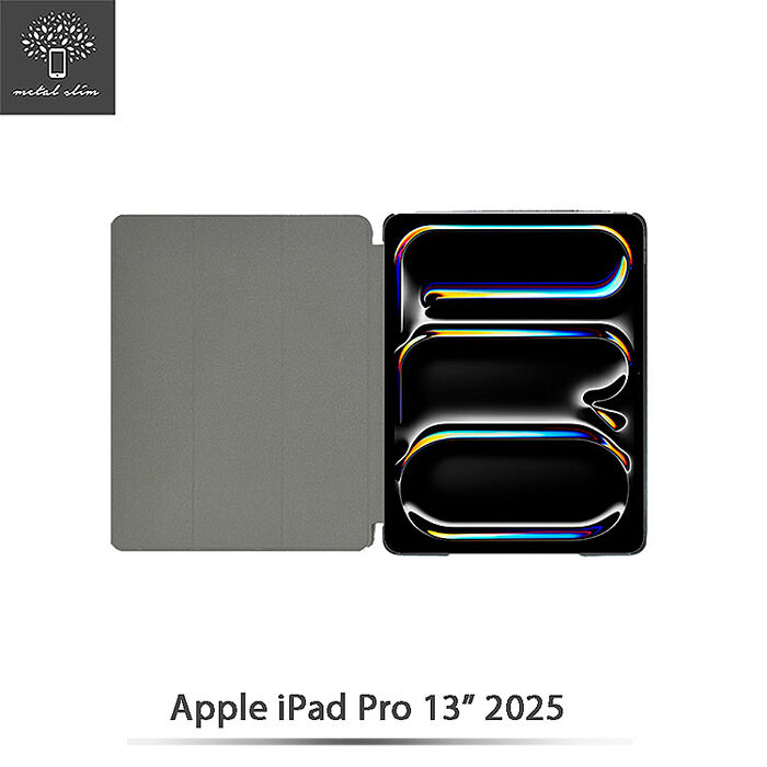 Metal-Slim Apple iPad Pro (M5) 13吋 2025 高仿小牛皮三折磁吸站立皮套