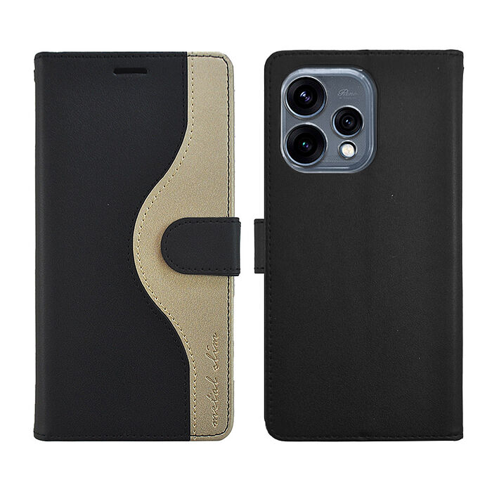 Metal-Slim OPPO Reno 15 5G 黑金撞色前扣磁吸TPU皮套-黑+金