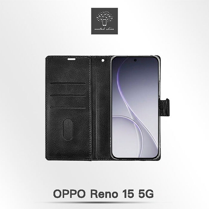 Metal-Slim OPPO Reno 15 5G 黑金撞色前扣磁吸TPU皮套-黑+金
