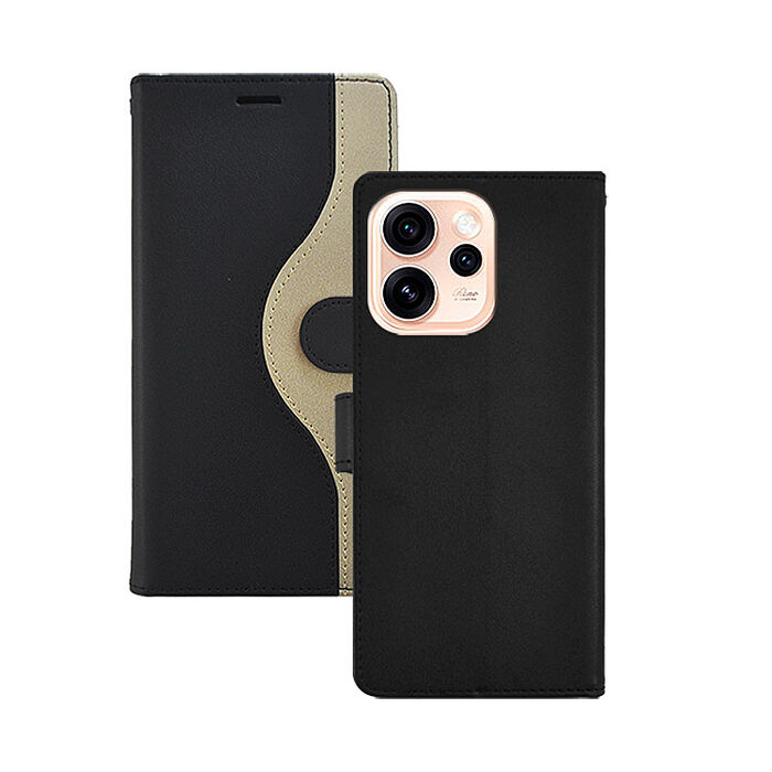 阿柴好物 OPPO Reno 15 Pro Max 5G 仿牛皮黑金撞色磁吸皮套-黑+金