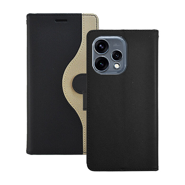 阿柴好物 OPPO Reno 15 5G 仿牛皮黑金撞色磁吸皮套-黑+金